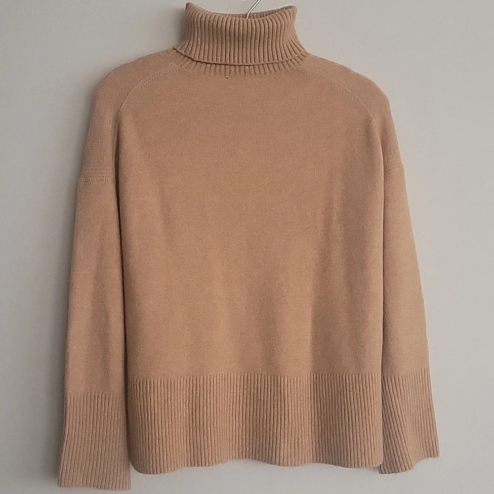 J. Crew Alpaca Merino Wool Blend Camel Turtleneck Sweater